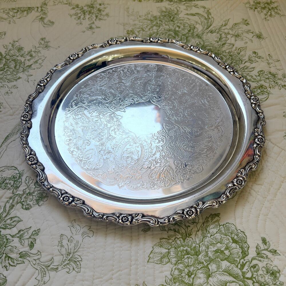 Vintage Round Silver Plated Serving Platter